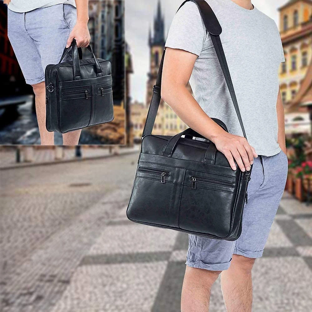 BolsaMaleta de Couro Sintético Masculina para Laptop 40 cm Preta