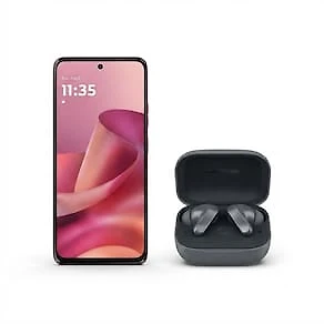 Kit Motorola Moto G47 5G 128GB Rosa com Fone Bluetooth Moto Buds Bass Preto