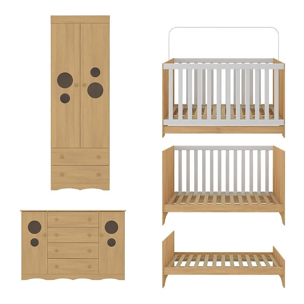 Quarto De Bebê Completo Berço Americano 3 Em 1 Colchão Sonho Multimóveis MP4643 Madeirado