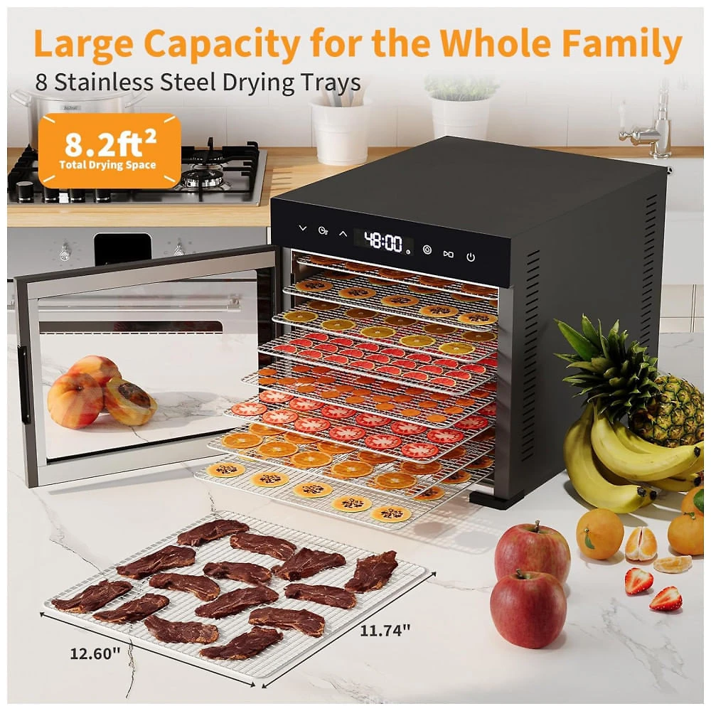 Miniatura Desidratador de Alimentos DUMOS Preto 500W 8 Bandejas Aço Inoxidável Timer 24h 240V