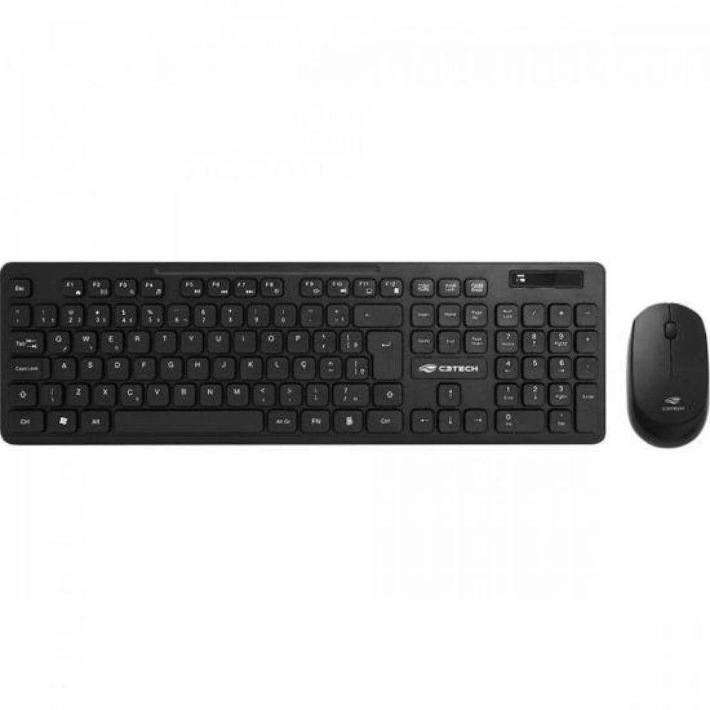 Kit Teclado Mouse K-W20BK sem Fio ABNT2 Alcance 12 Metros Preto C3tech