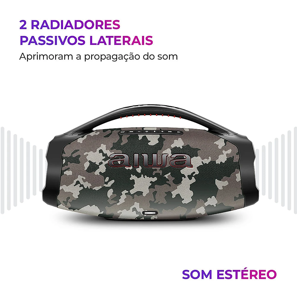 Miniatura Caixa de Som Boombox Plus AIWA BBS-01-BG 200W BT 30H IP66 USB Cinza BOOMBOX AWS-BBS-01-BG BIVOLT