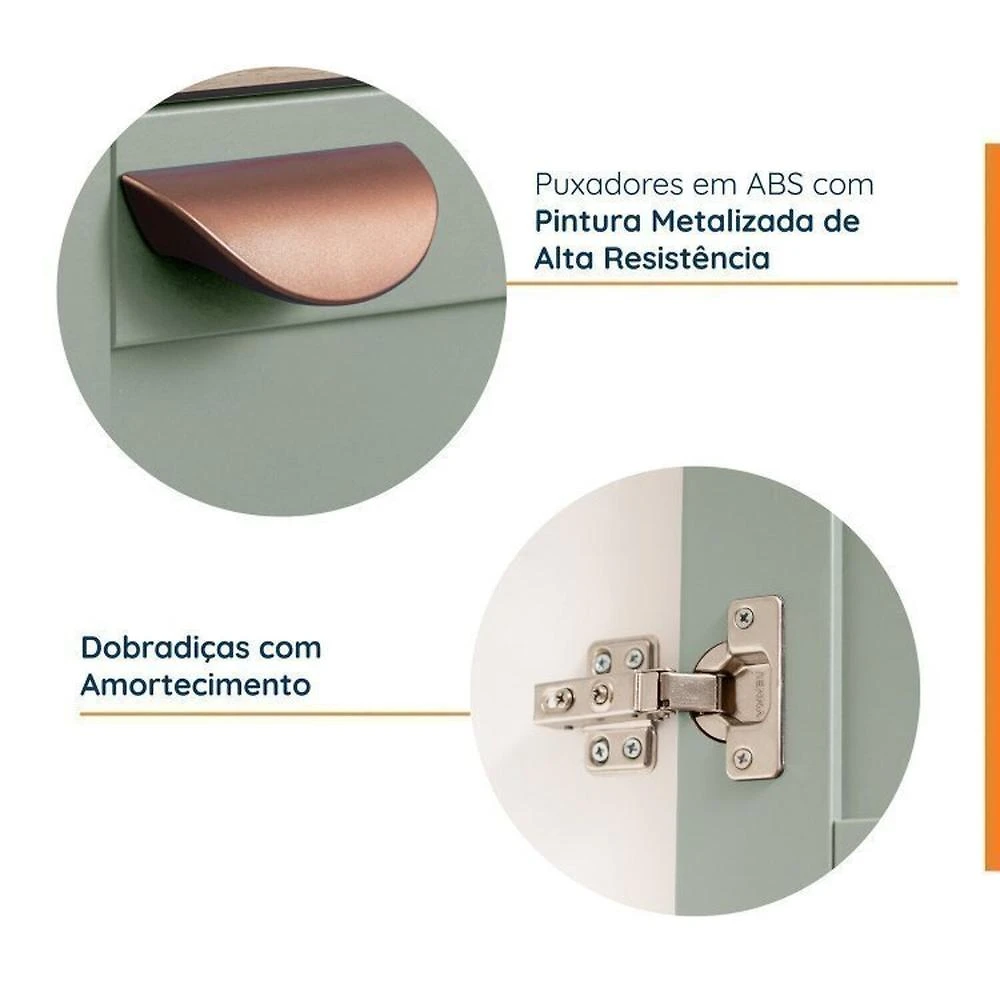 Cozinha Modulada 7 Peças com Tampo 1 Torre 3 Aéreos 3 Balcões Arizona Cabecasa Madeiramadeira Figueira/Menta