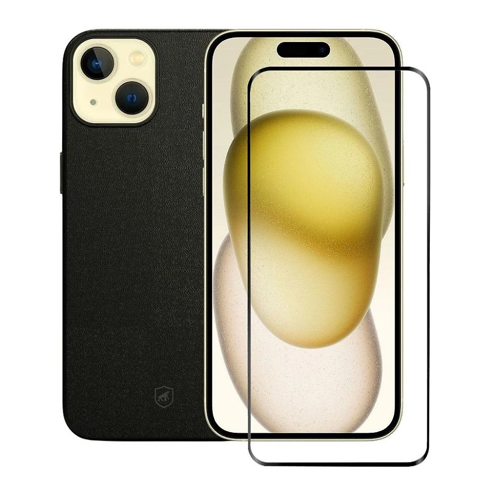 Kit Capa Couro Dual Preta e Pelicula Ultra Glass para iPhone 15 - Gshield