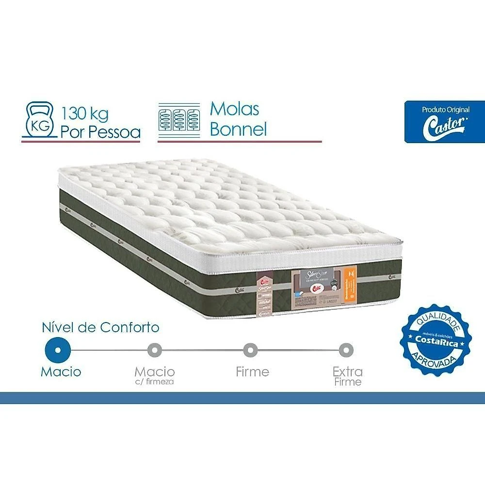 Cama Box Queen Silver Star Euro Pillow Molas Bonnel Branco Colchões Castor