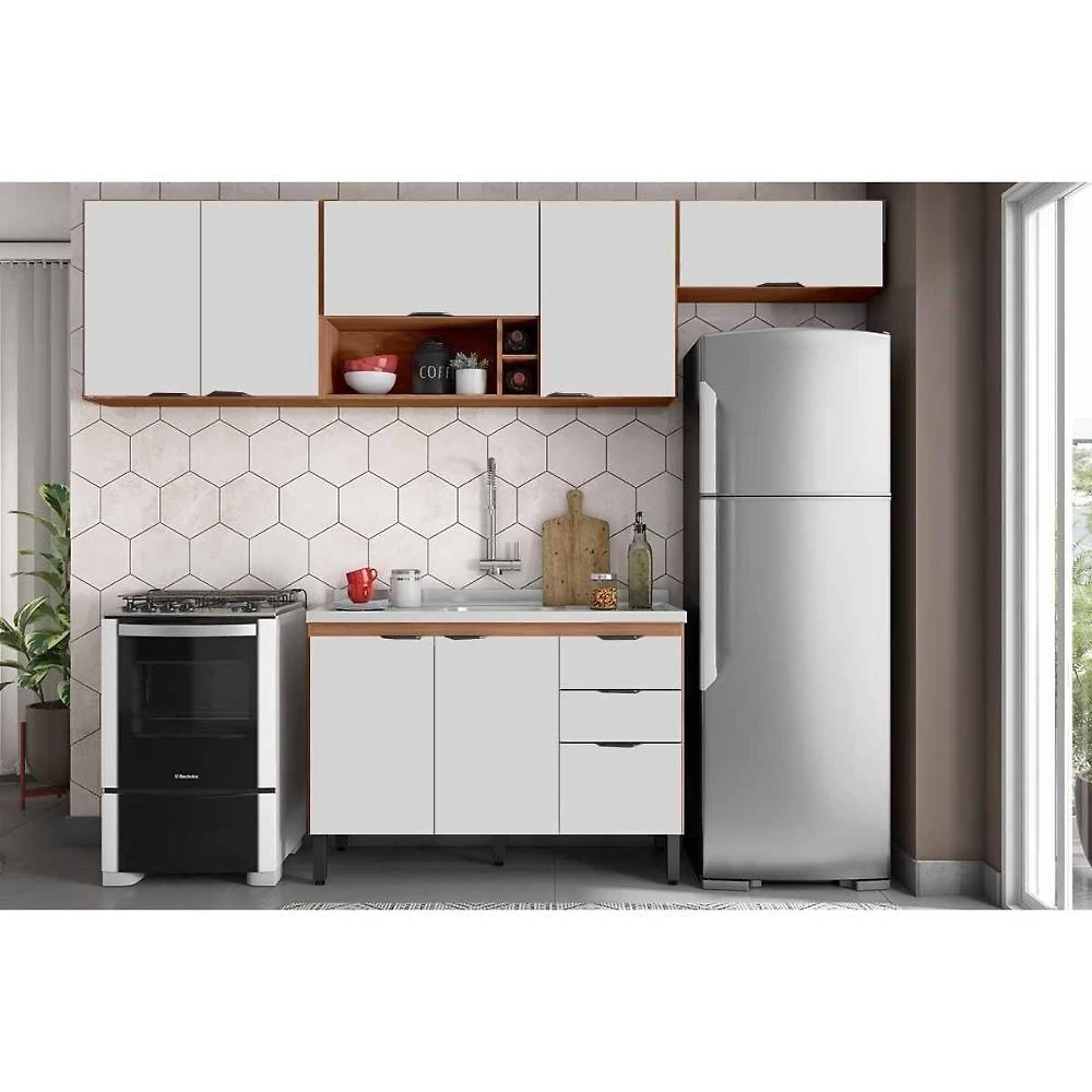 Cozinha Modulada Firenze C4P253 4 Módulos MDF-MDP 120CM Amendola e Nude Demóbile