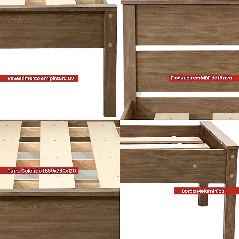 Cama Solteiro CM-22 Revestimento UV MDP Diamond Ditália Móveis