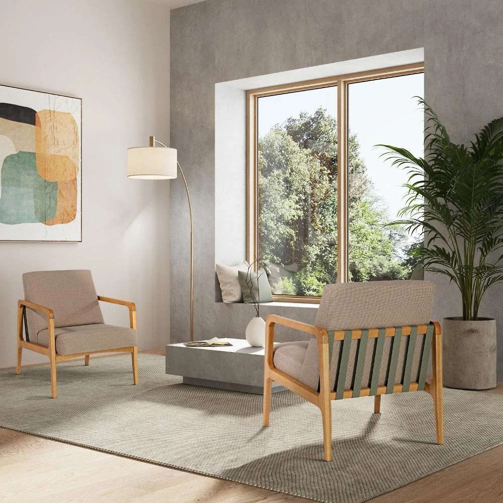 Miniatura Poltrona para Sala 80cm X 78cm X 69cm Verniz Mel/Fita Verde Oliva/Marrom