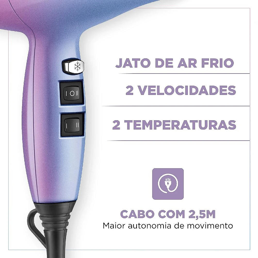 Secador de Cabelo By Juliette Mondial SCPJU03 Rosa com Azul 127V 127V