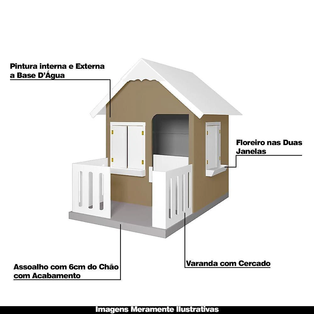 Casinha De Brinquedo Com Cercado E Cobertura Mdf Bege/branco - Criança Feliz