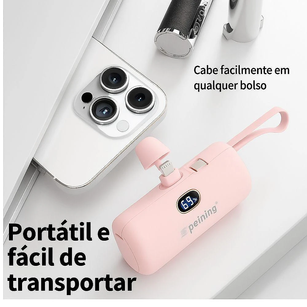 Carregador Portátil Utibom WUP-953 com Carga Rápida 5000mAh TPC 22.5W e Lightning 3A Rosa