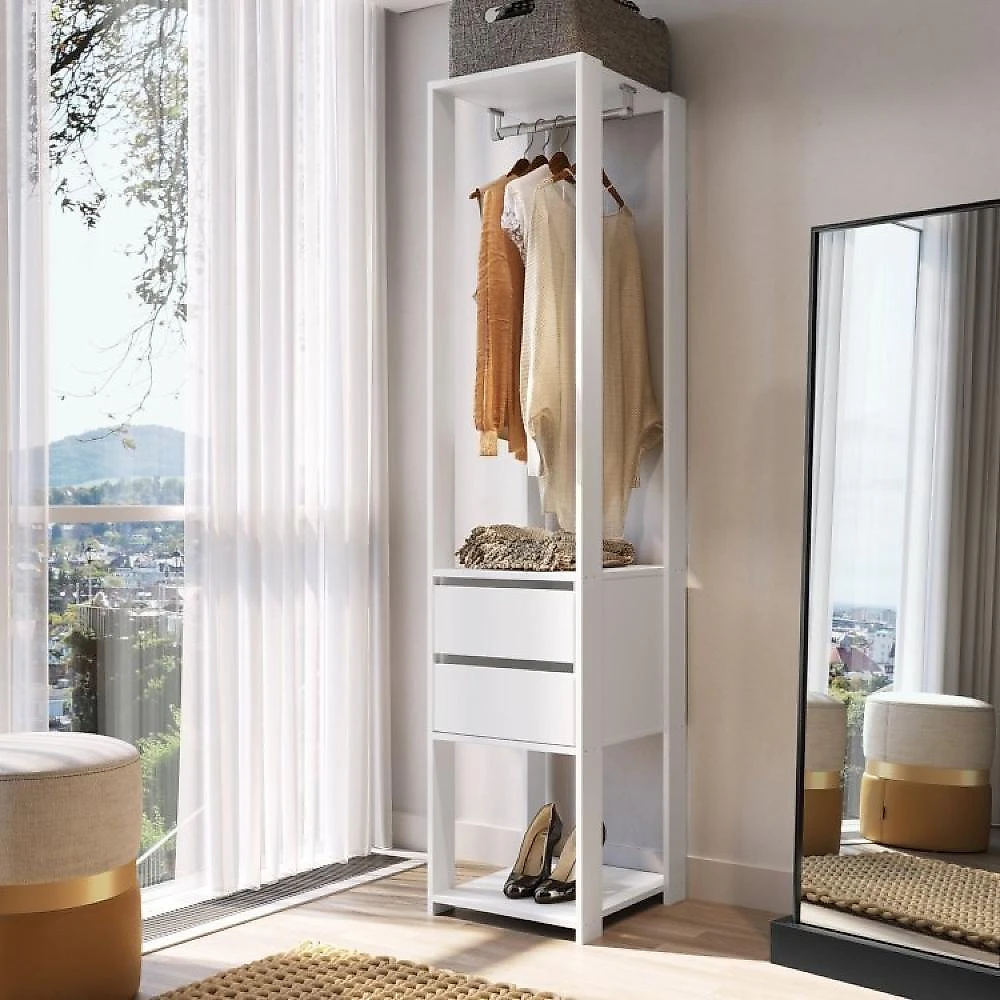 Guarda Roupa Closet 3 Peças com 3 Cabideiros 4 Gavetas 2 Nichos Easy Prodecor Branco