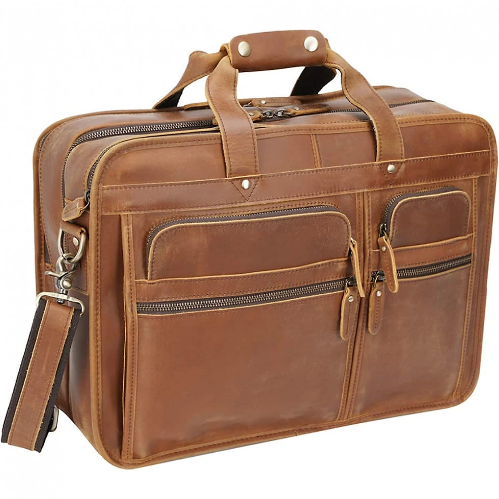 Bolsa Maleta Texbo de Couro Masculina para Laptop , Marrom Claro