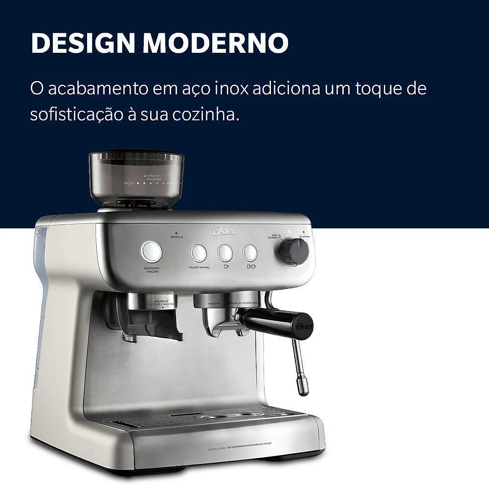 Cafeteira espresso oster xpert perfect brew com moedor integrado e bomba de 15bar 110v