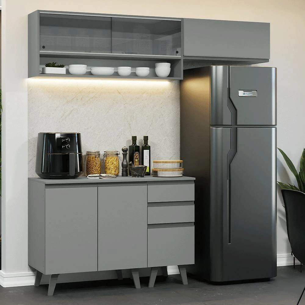 Armário De Cozinha Compacta 200cm Nice Madesa Xa14 Cinza