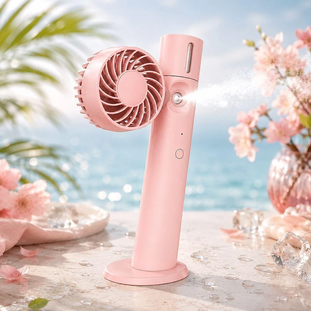 Ventilador Portátil Yeet 3 Pás 2 Velocidades Rosa com Spray de Água 5V