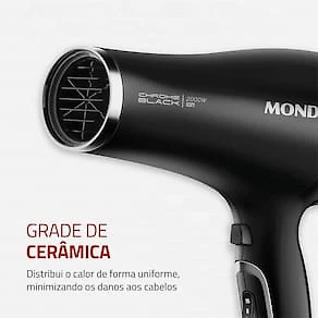 Miniatura Secador de Cabelos Mondial SCN-04 Chrome Black 2000W Tourmaline Íon 3 Temperaturas Preto 110V