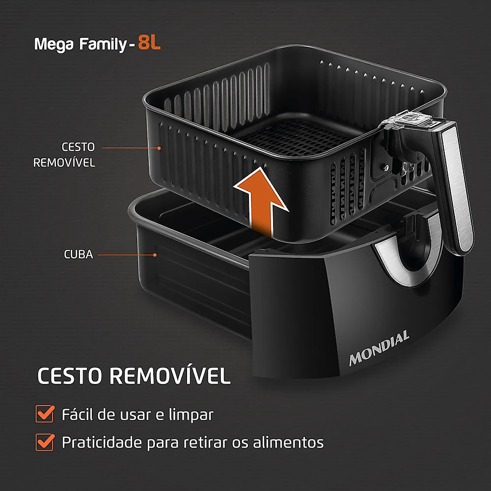 Fritadeira Elétrica Air Fryer Mondial AFN-80-BI 8L Prata - 127V