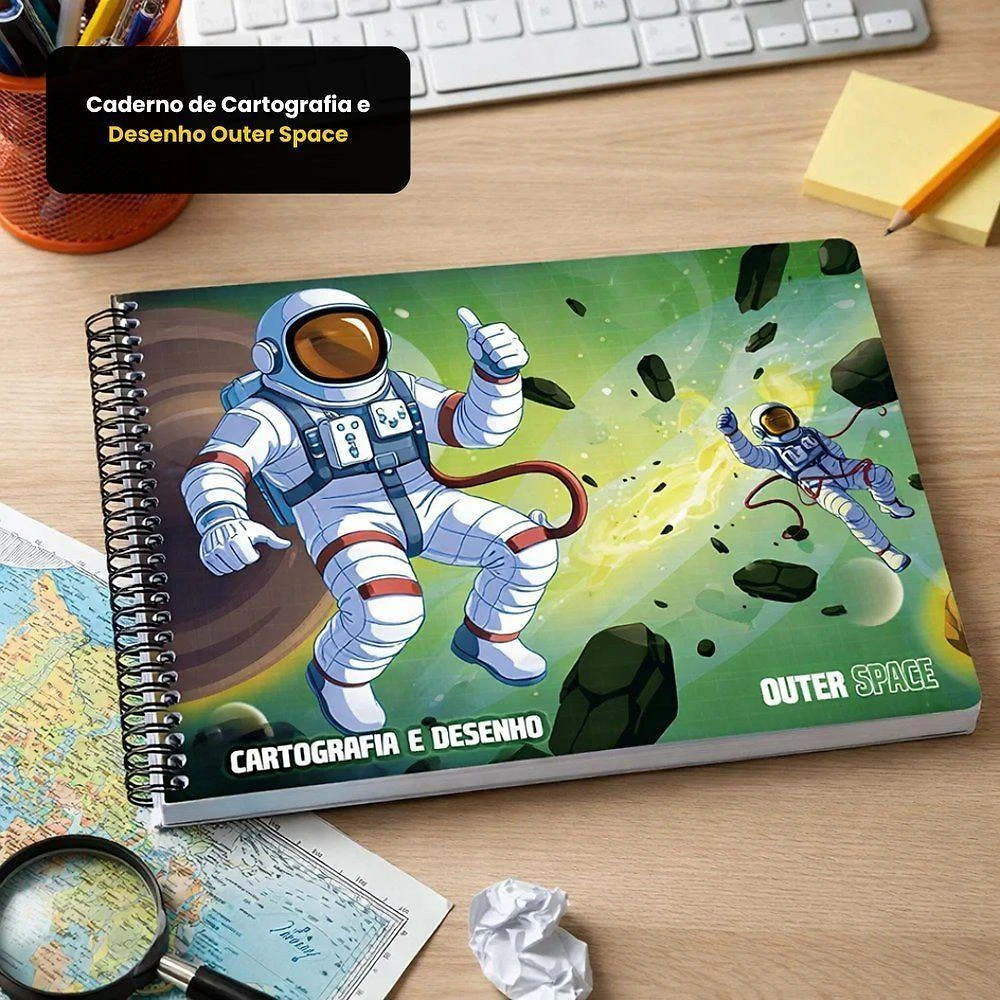 Caderno de Cartografia e Desenho Outer Space Tema Espacial 60 Folhas