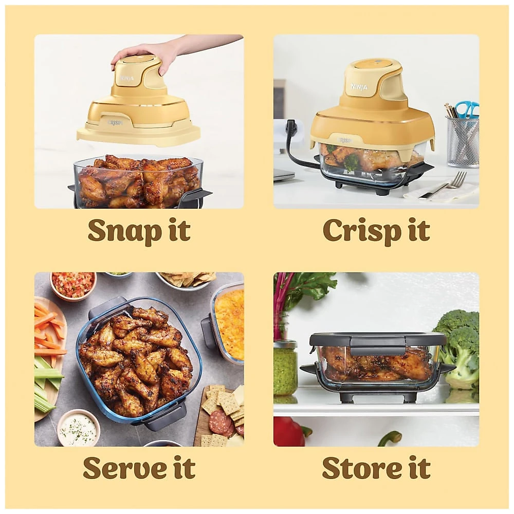 Ninja Air Fryer Crispi Fritadeira 4 em 1 Sistema de Cozimento Portátil 3,78 litros, 6 Copos de Vidro, Contêineres Crocantes, Tampas de Armazenamento