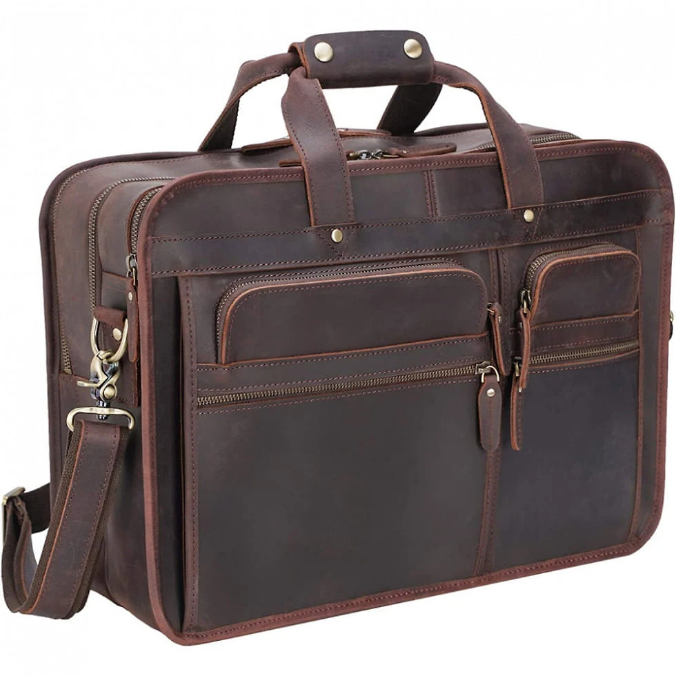 Bolsa Maleta Texbo de Couro Masculina para Laptop , Marrom Escuro
