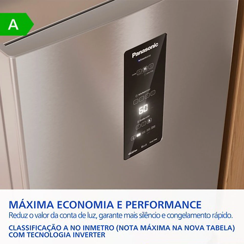 Refrigerador Bottom Freezer Panasonic de 02 Portas Frost Free com 475 Litros Aço Escovado - NR-BB64PV2X Bivolt