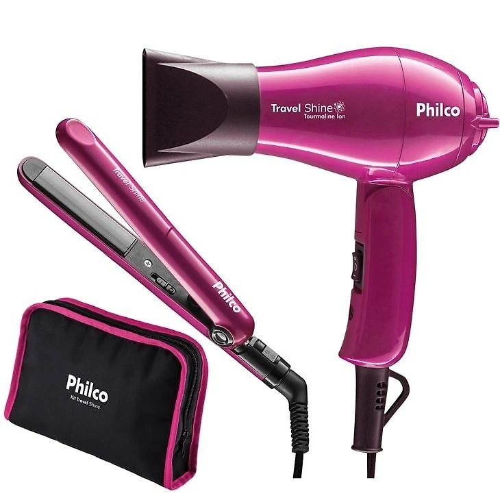 Kit Travel Shine Philco, com Secador de Cabelo e Chapinha 