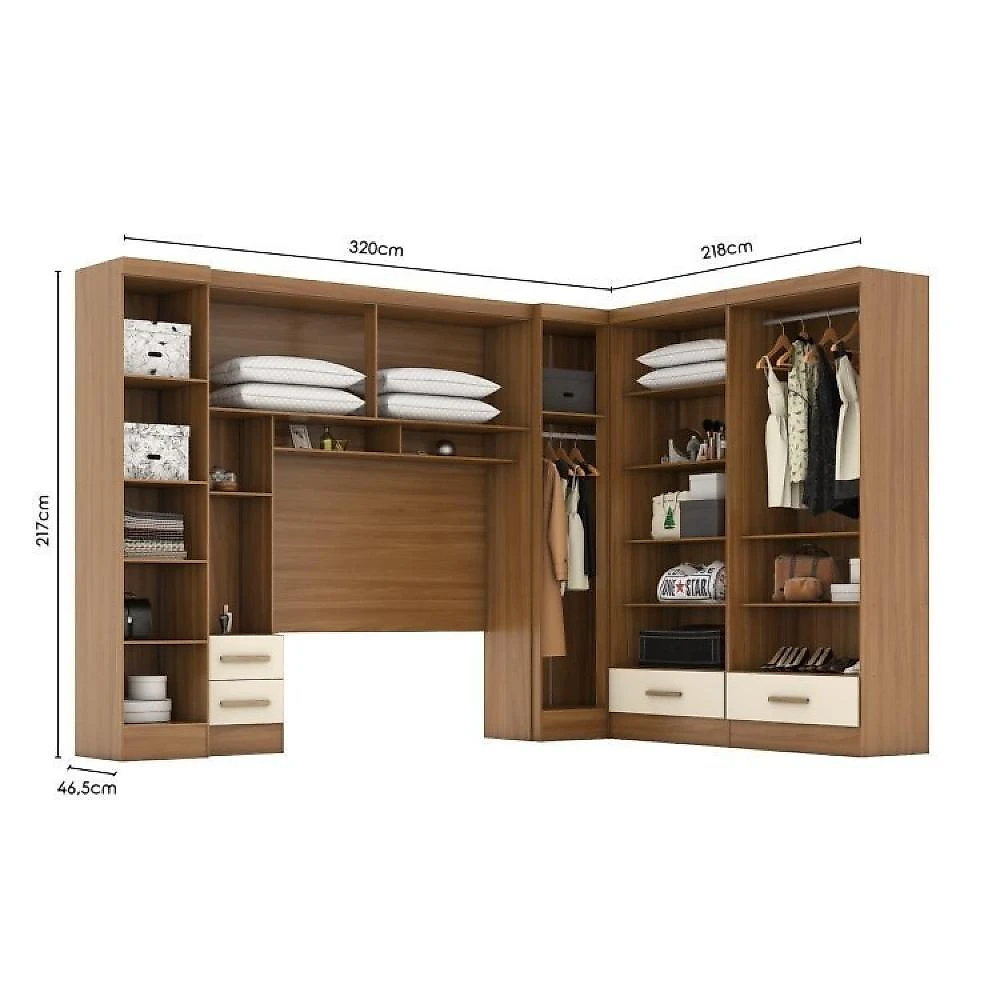 Quarto de Casal Completo 5 Peças 6 Portas 4 Gavetas com Maleiro Smart Plus Cinamomo/Off White