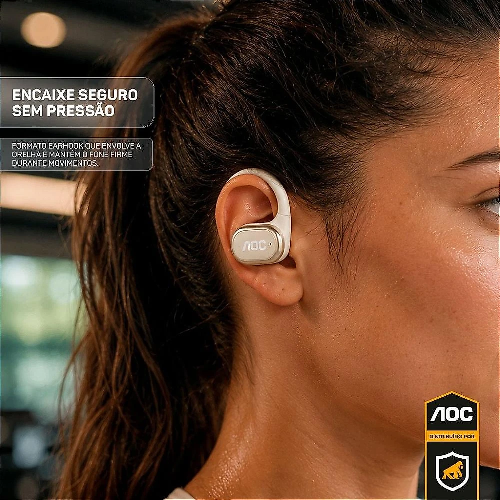 Fone Auricular Open-Ear Clip Earbuds Bluetooth 5.4 Sem fio com Alcance até 10 metros + Case Compacta com Alça - Branco - AOC