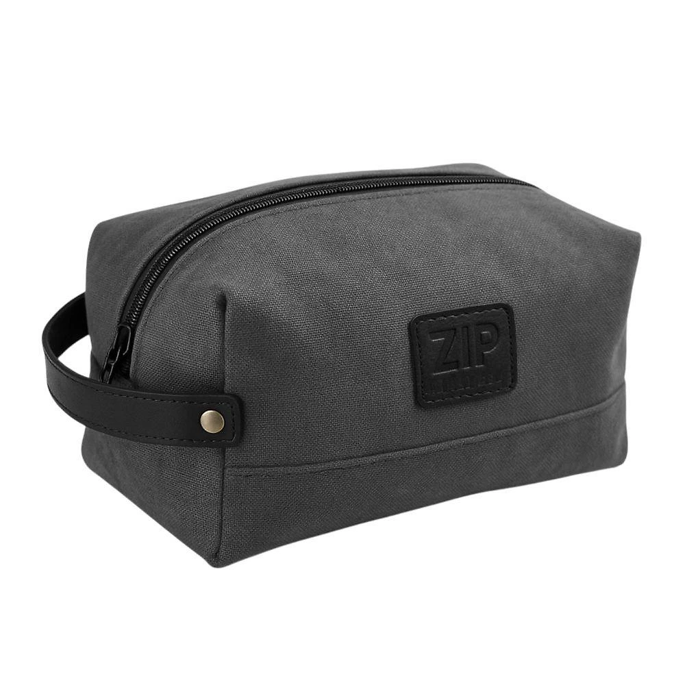 Necessaire Zup Bags Small Canvas e Couro Resistente Cinza Alça Lateral Unissex