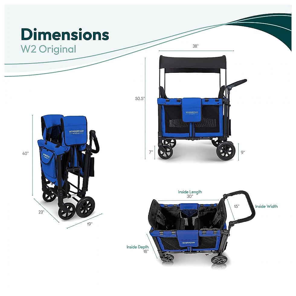 Carrinho de Passeio para 2 Crianças Multifuncional com Cobertura Removível e Dobramento, até 90 kg, WONDERFOLD W2, Ci...
