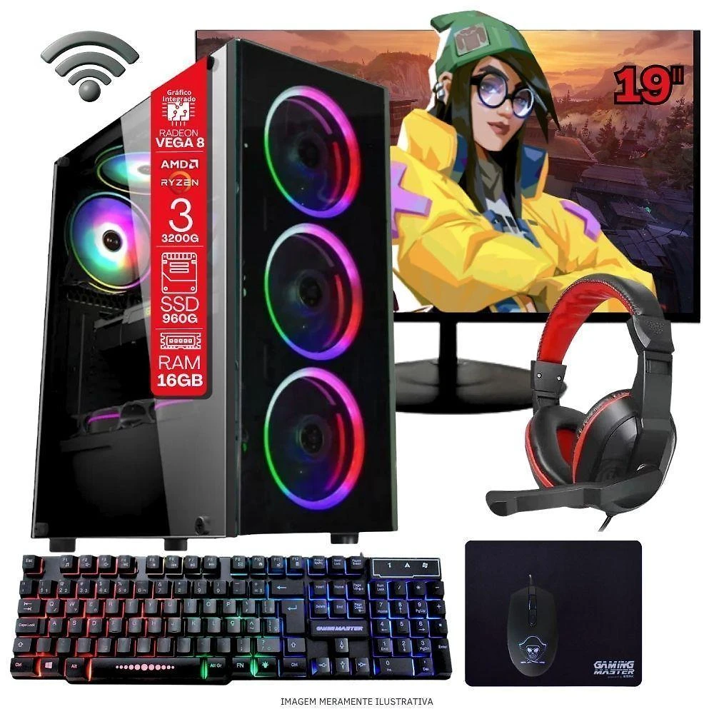 Computador Desktop Tob Computers Ryzen 3 3200G 16GB SSD 960GB Monitor 19"