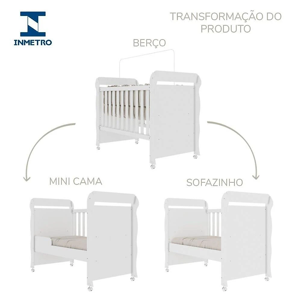 Quarto de Bebê Completo Berço Mini Cama e Guarda-roupa 4 Portas Mirelle Branco