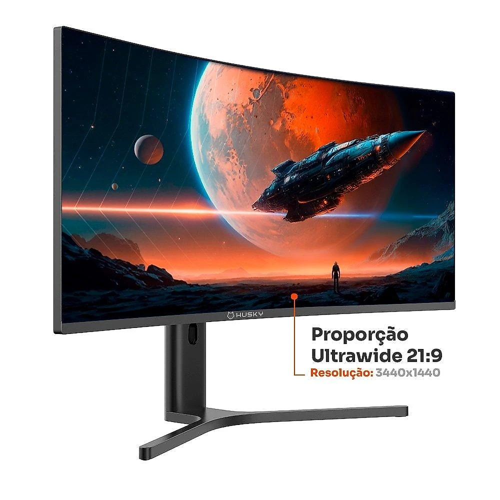 Monitor Gamer Curvo Husky Boreal 34", WQHD, Ultrawide, 200Hz, 1ms, Adaptive Sync, DisplayPort e HDMI, HDR - HMG00234PT