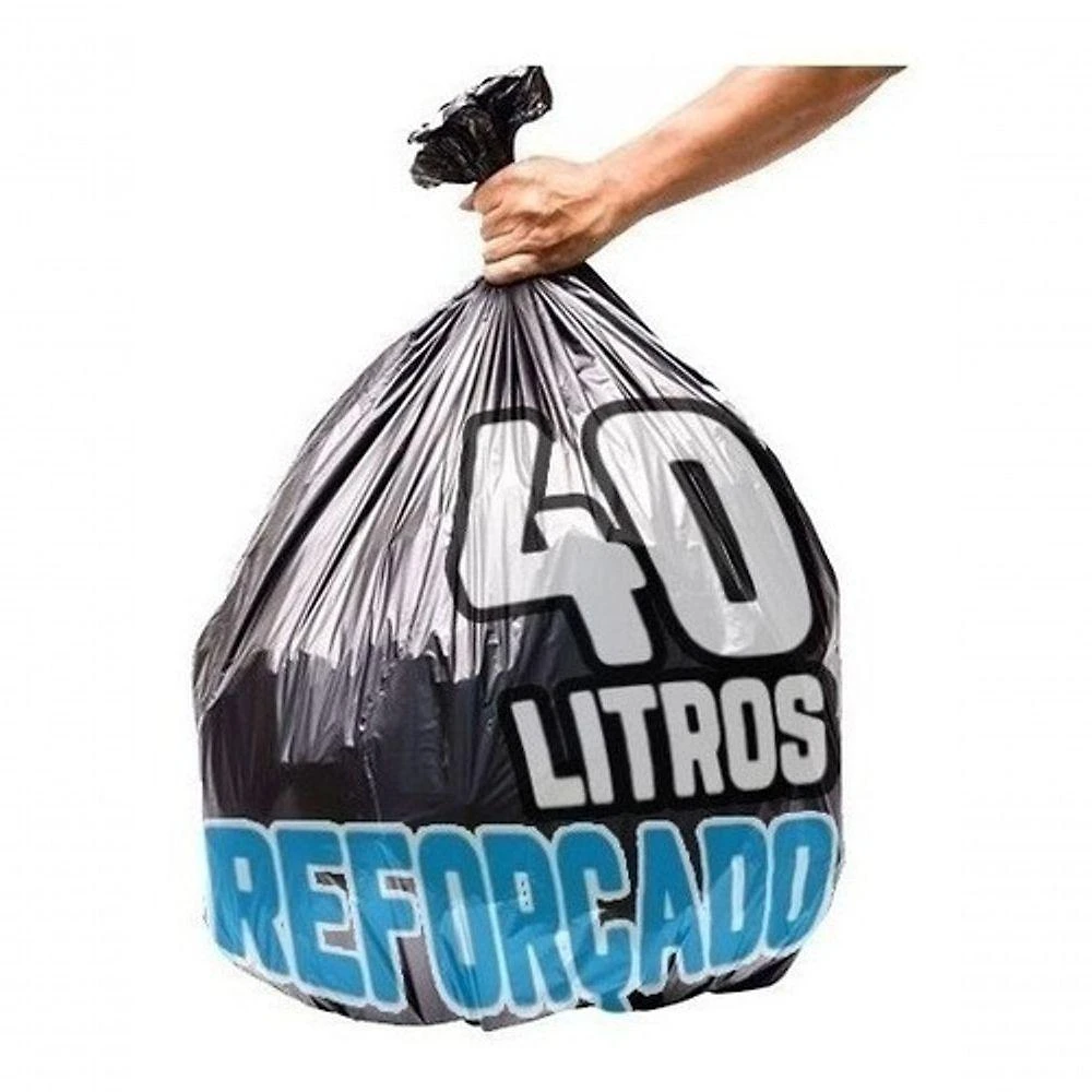Saco de Lixo 40 Litros 100 Unidades Reforçado para Lixeiras de 15 a 20 PRETO Higipack