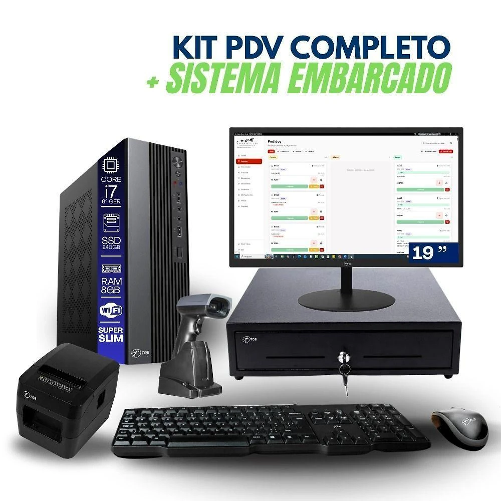 Computador PDV TOB Core I7 6aG 8GB SSD 240GB Monitor 19 Impressora Térmica Gaveta Dinheiro Leitor