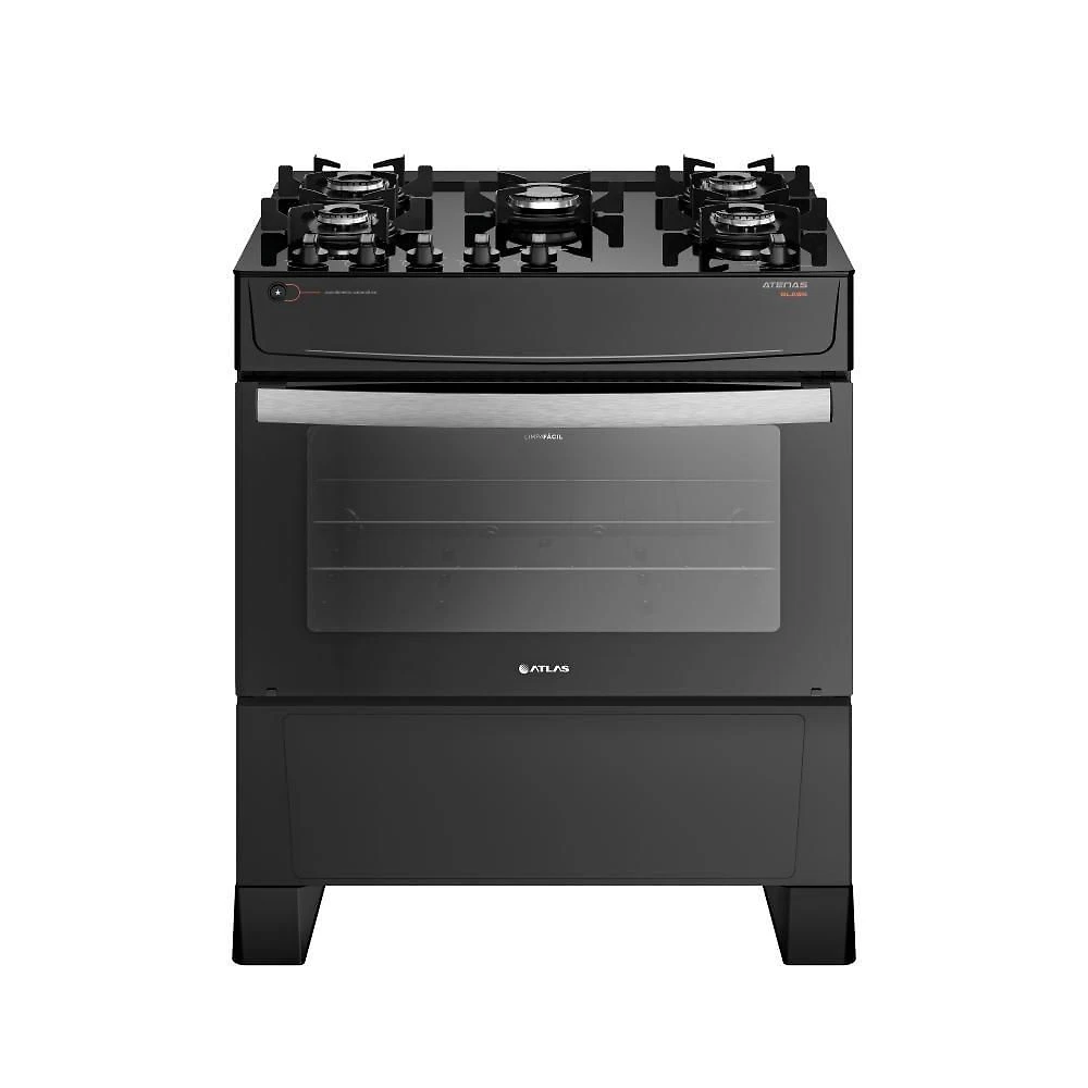 Fogão Atlas 5 Bocas Atenas Glass Com Mesa de Vidro Bivolt Preto