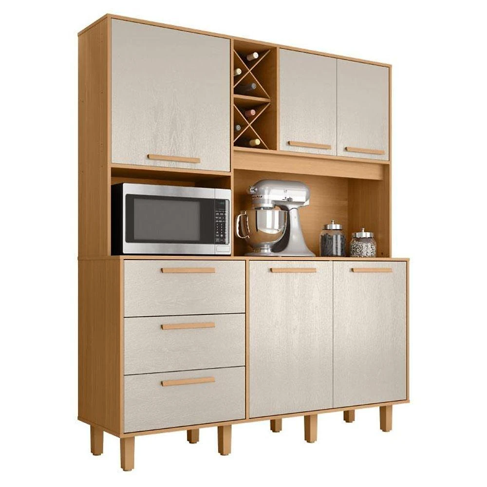 Armário para Cozinha Kit Max 160cm 5 Portas 3 Gavetas Cinamomo Areia Fosco