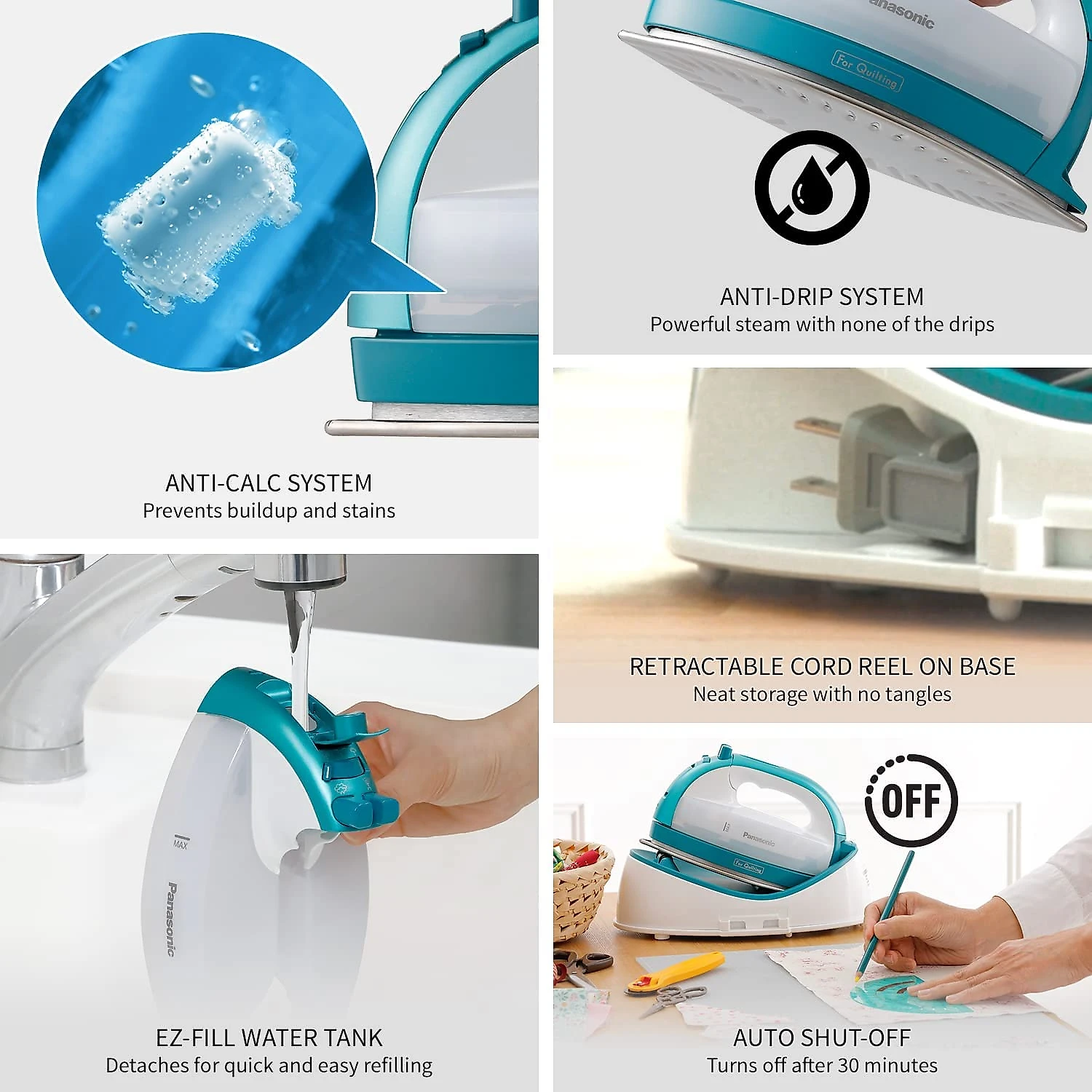 Panasonic NIQL1000G Ferro de Passar a Vapor cDesligamento Automático 1500W110W Azul