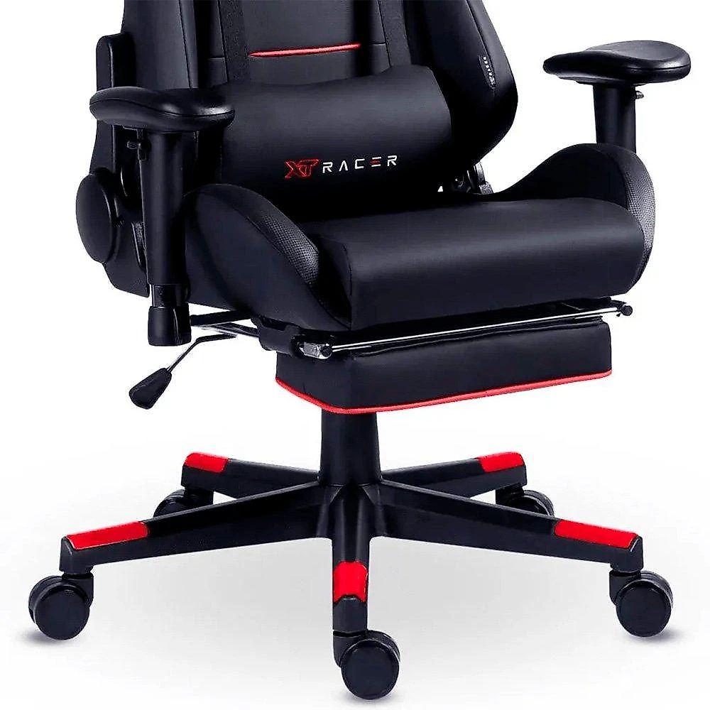 Cadeira Gamer XT Racer Attack, Até 120Kg, Reclinável, Apoio de Pés Retrátil, Cilindro de Gás Classe 4, Couro PU, Preta e Vermelha - XTR-061