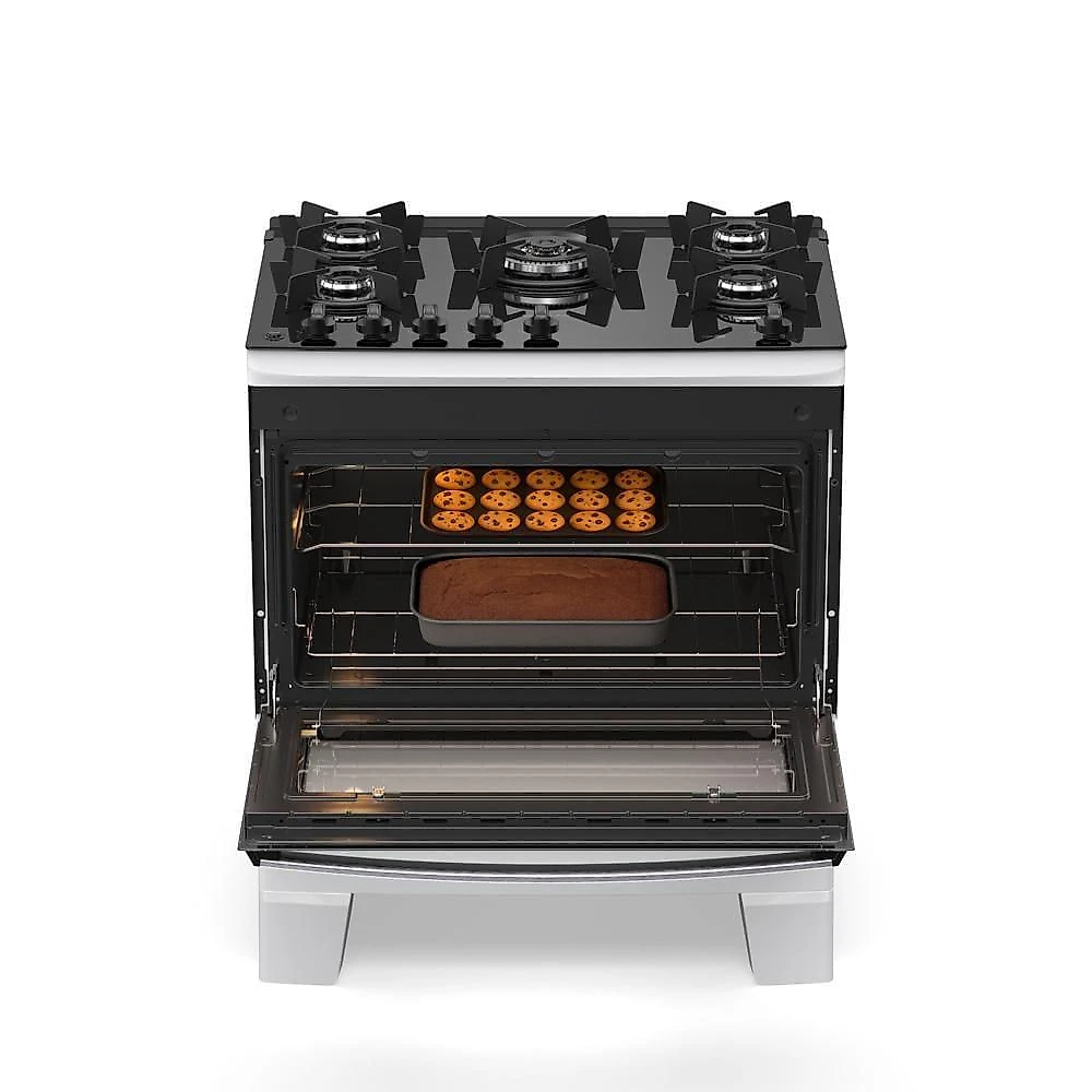 Fogão 5 Bocas Atlas Agile Up Com Mesa De Vidro A Gás Bivolt Branco