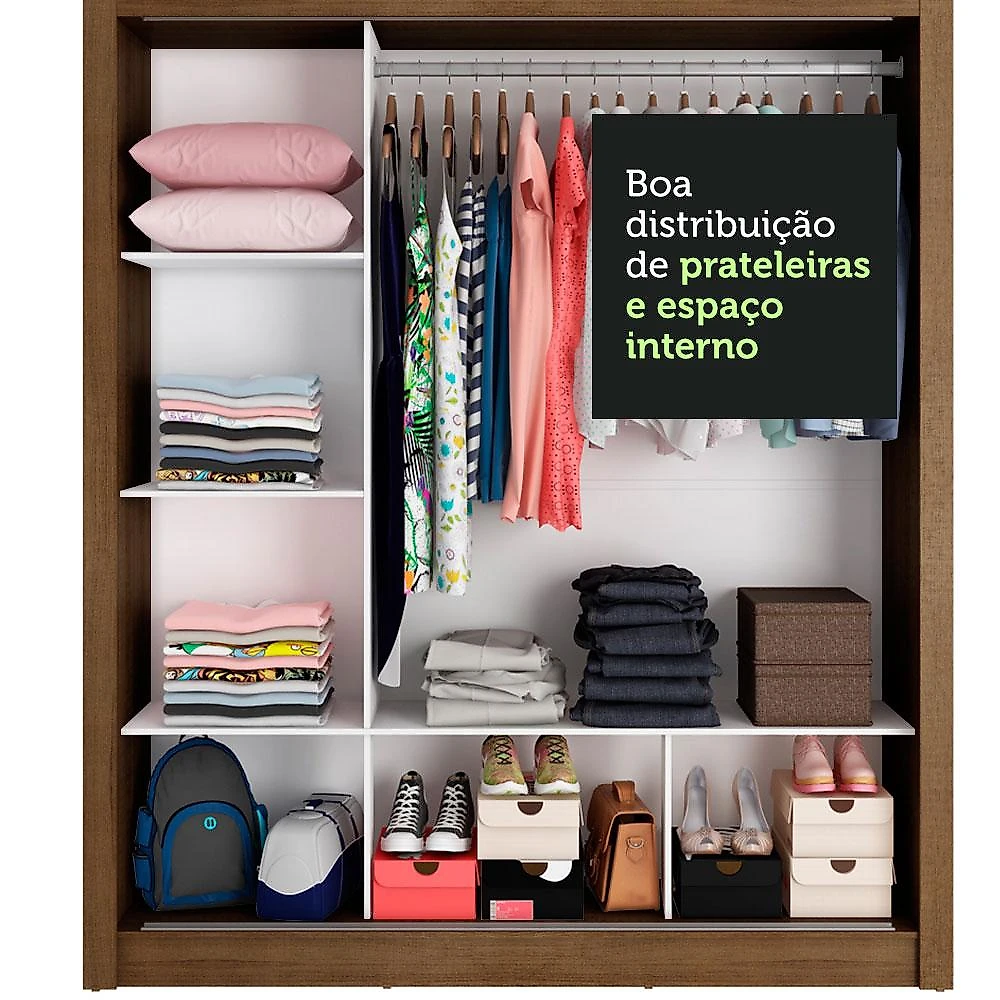 Guarda Roupa Casal Madesa Mônaco 3 Portas de Correr com Espelho - Rustic/Branco Rustic/Branco