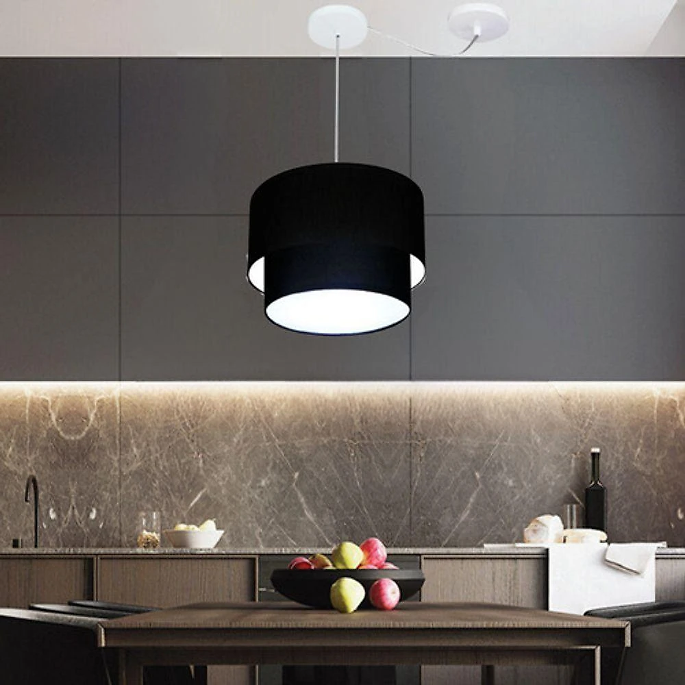 Lustre Pendente Duplo Cilíndrico Com Desvio De Centro Vivare Md-4366 Cúpula Em Tecido 50x40cm - Bivolt Preto 127/220v