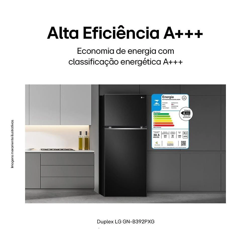 Geladeira lg frost free preta gn-b392pxgb duplex com tecnologia inverter top freezer - 395 litros
