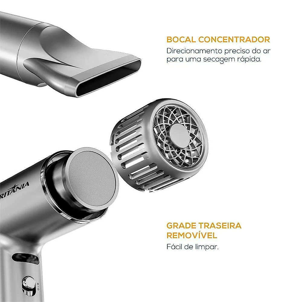 Secador de Cabelos BSC3400 Mais Silencioso 1600W Britânia Cinza - 110V