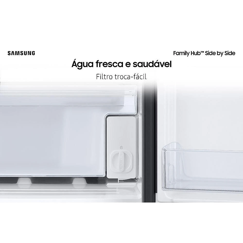 Geladeira samsung family hub side by side rs58t5561b1 digital inverter frost free com soundbar, smart view, bluetooth e wi-fi black inox look – 585 l 110