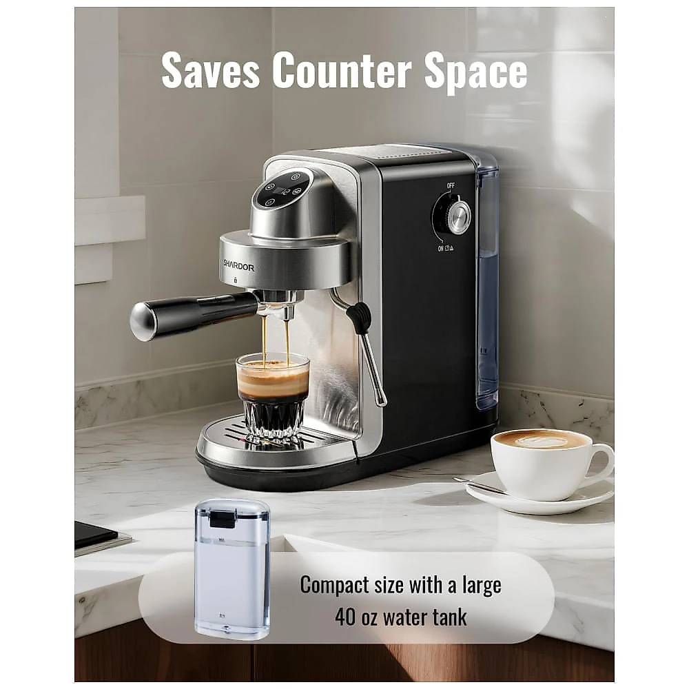 Máquina de Espresso 20 Bar SHARDOR Prata com Touchscreen e Vaporizador de Leite 1,18L 110V ​