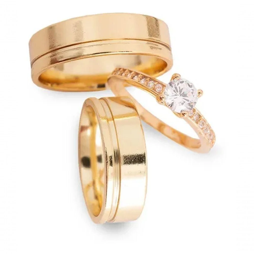 Par De Alianças Banhada A Ouro 18k 6mm Com Friso Lateral