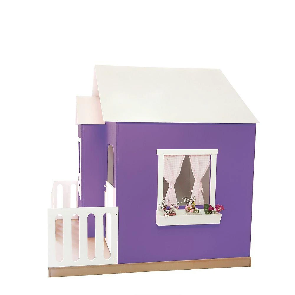 Casinha De Brinquedo Artesanal Janela Lateral Versátil Com Cortinas Mdf Roxo/branco L12 - Criança Feliz