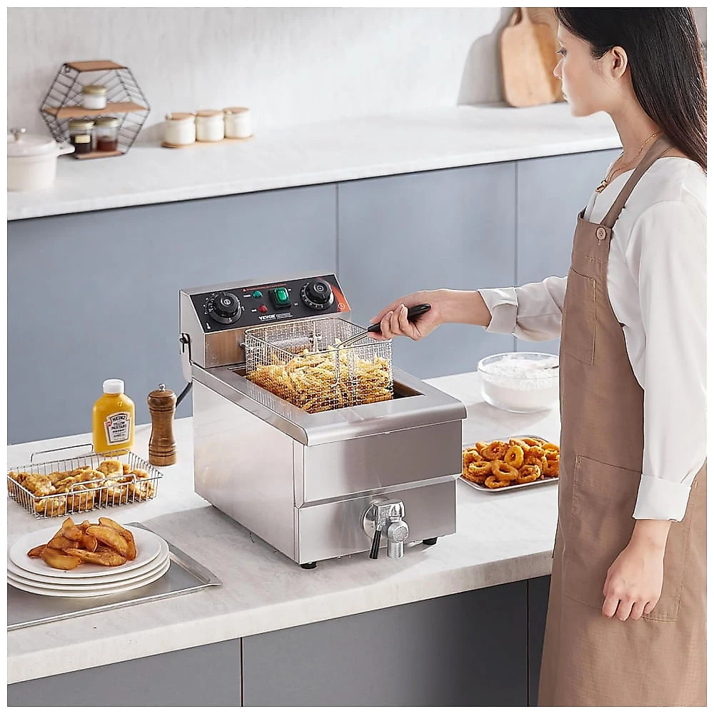 Fritadeira Elétrica Comercial VEVOR SC-101V 11L Inox Timer Controle de Temperatura 110V
